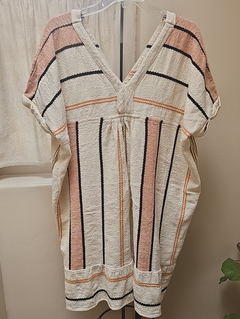 World Market Dress. Cream,Rustic Tangerine and Black Striped Maxi Dress